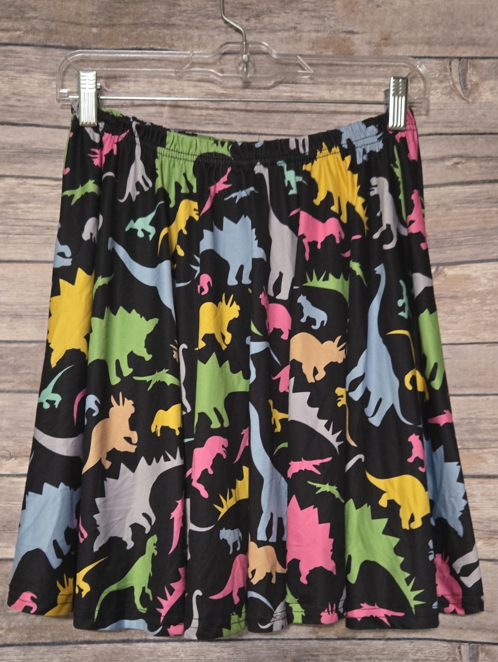 Black Circle Skirt with Multicolor Dinosaur Print